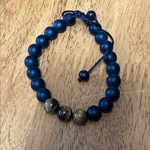 Matte Black Beaded Adjustable Bracelet for Men